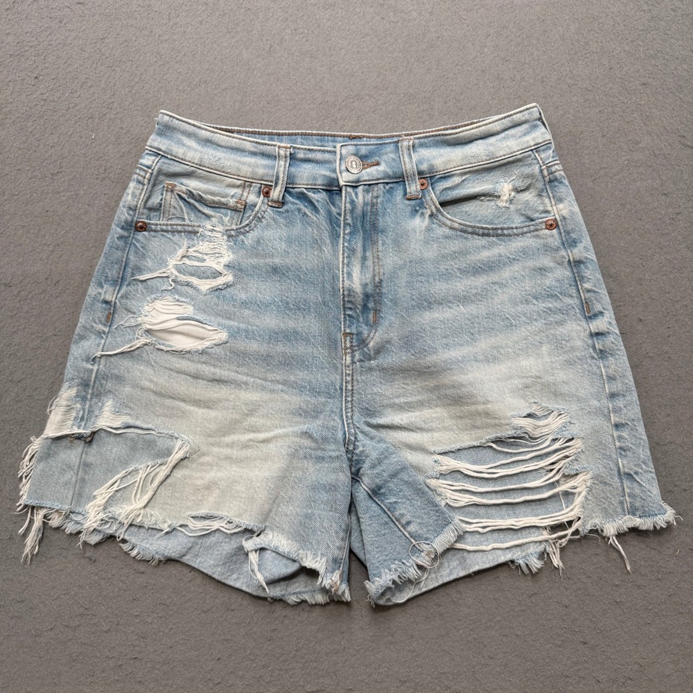 American Eagle Shorts Womens 4 Blue Light Wash Denim Distressed High Rise Cotton